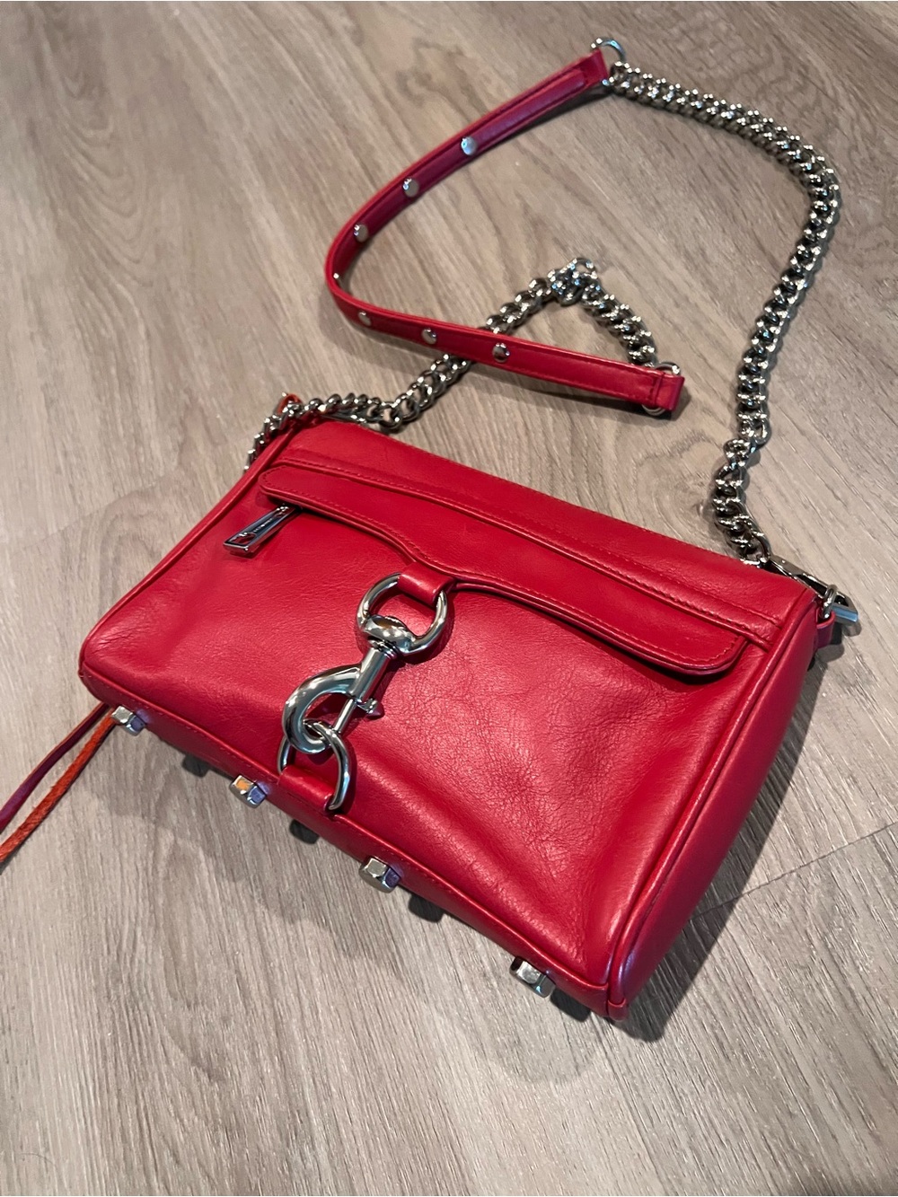 Rebecca Minkoff Red Leather Crossbody with Silver Chain - Picture 4 of 9